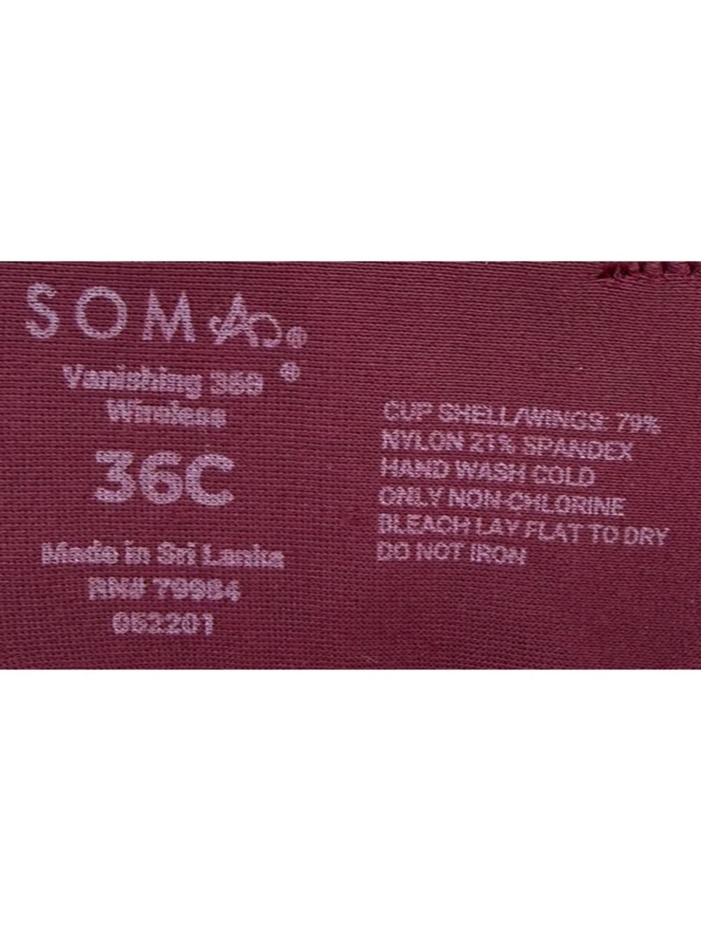 Soma Vanishing 360 SOMA Perfect Coverage Bra 36C Plum Perfect - Picture 3 of 3
